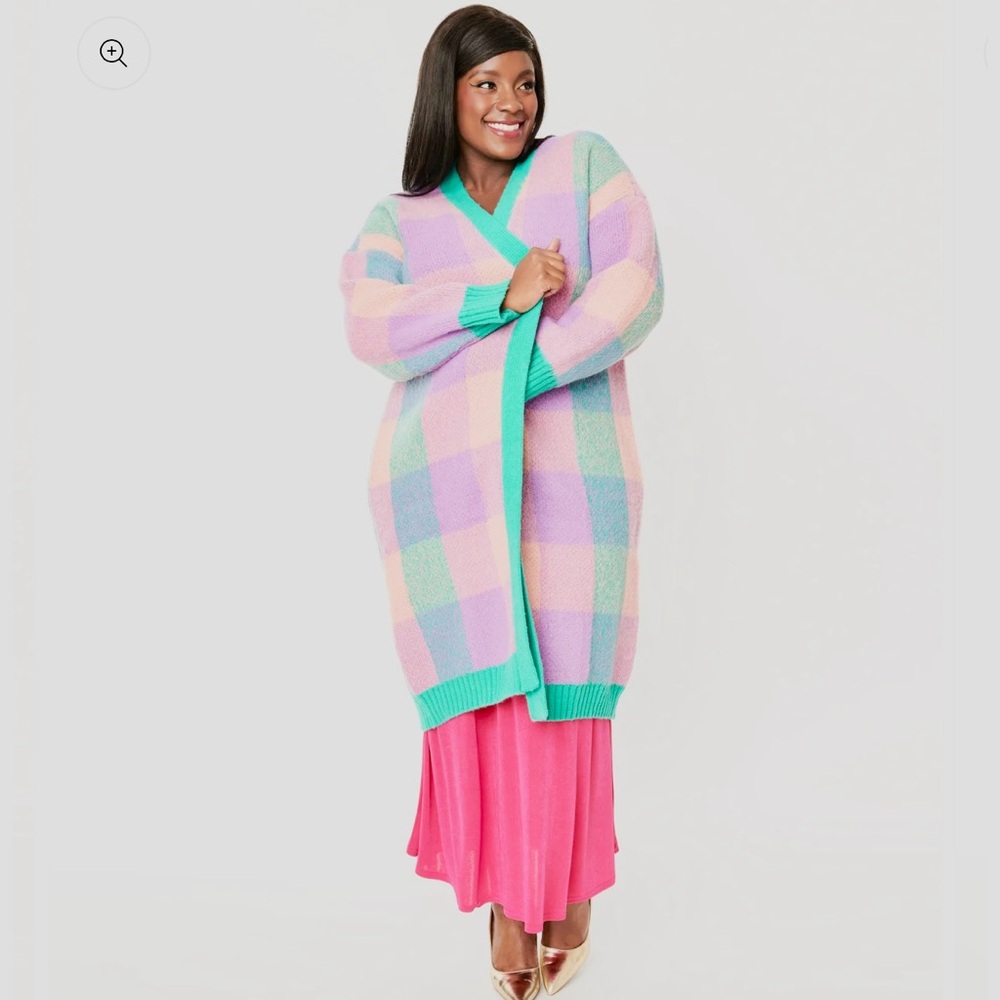 BaeVely by wellmade Inc., size S, pastel plaid long knit cardigan. NWT - Picture 2 of 6